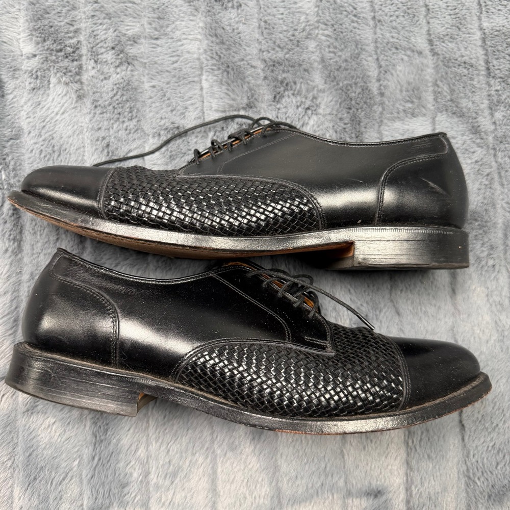 Allen Edmonds Lauderdale Mens 9.5 C Black Woven Leather Cap Toe Oxfords 2204 USA